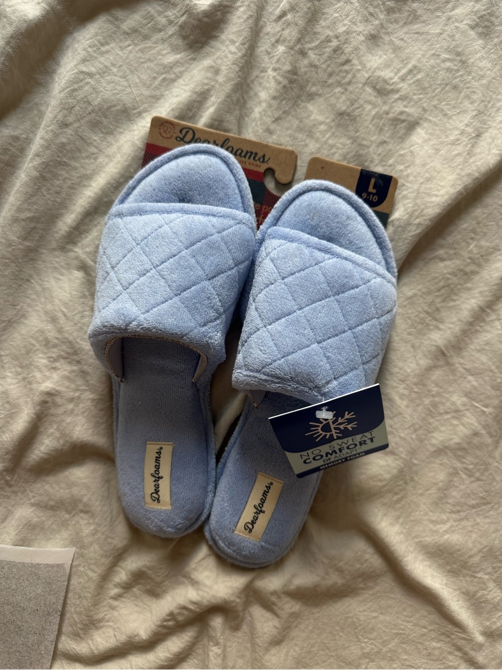 dearfoams Light Blue Quilted Open-Toe Slide Slippers